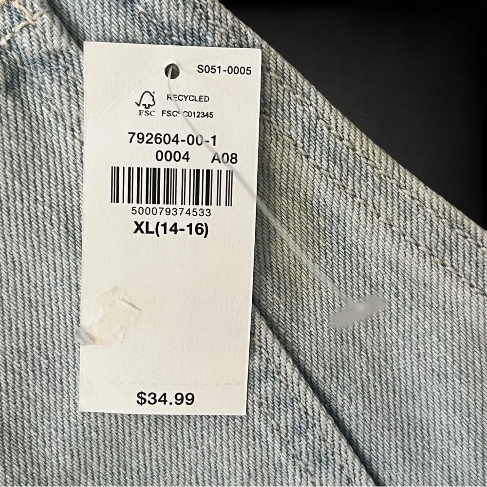 New with Tags Old Navy Girls Blue Denim Cut-Off Overall Shorts Size XL (14-16)